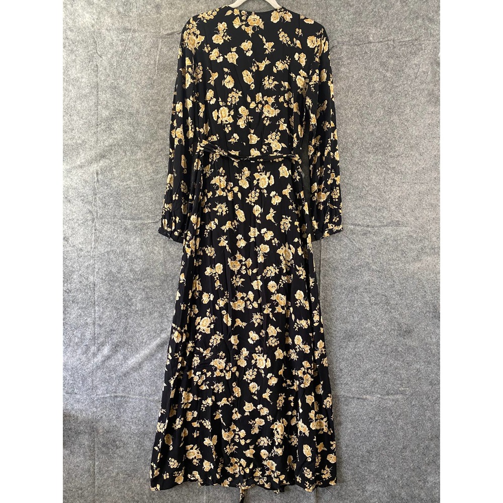 Amuse Society Maxi Dress Medium Black Floral Print Long Sleeve Wrap A-Line - Picture 5 of 13